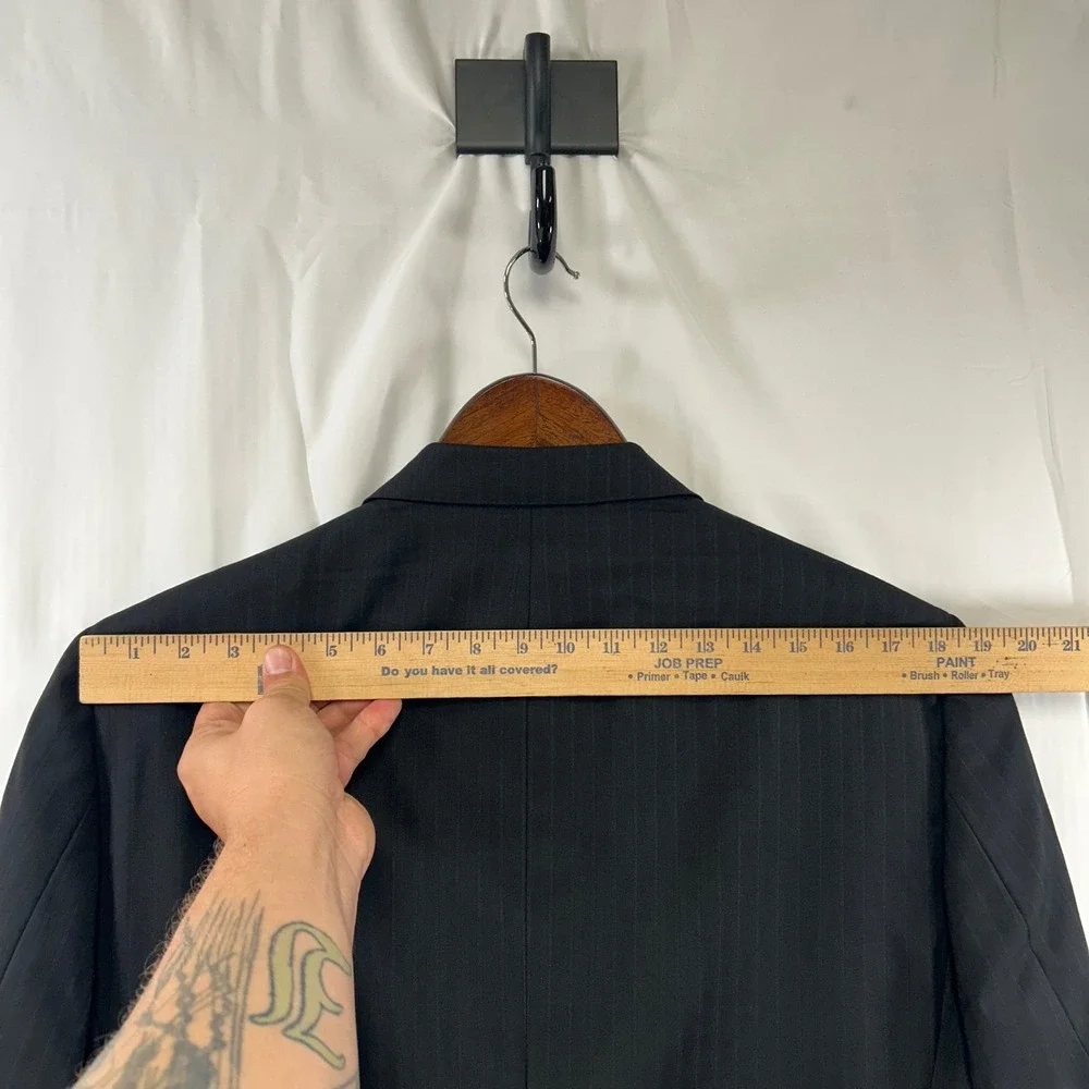Daniel Cremieux Blazer Mens 40L Black Pinstripe Loro Piana Super 160s Wool *